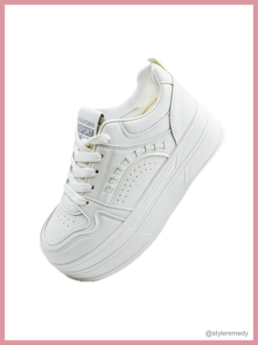 PU Leather Chunky Sneakers Platform Height Incre Casual Walking Shoes